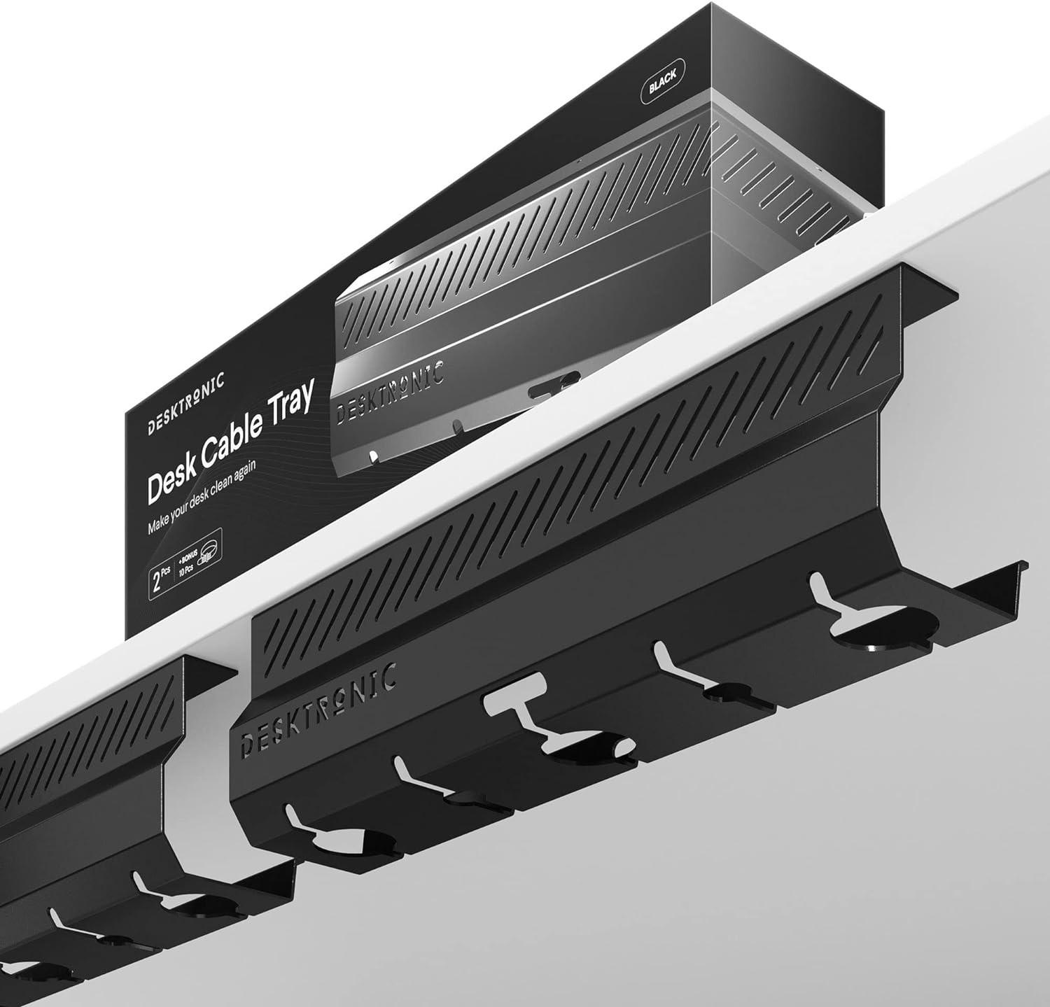 KABELKANAL Schreibtisch Schwarz, 2x43cm, Hochwertiger Stahl - Schwarz, Metall (43/12/10cm) - Desktronic
