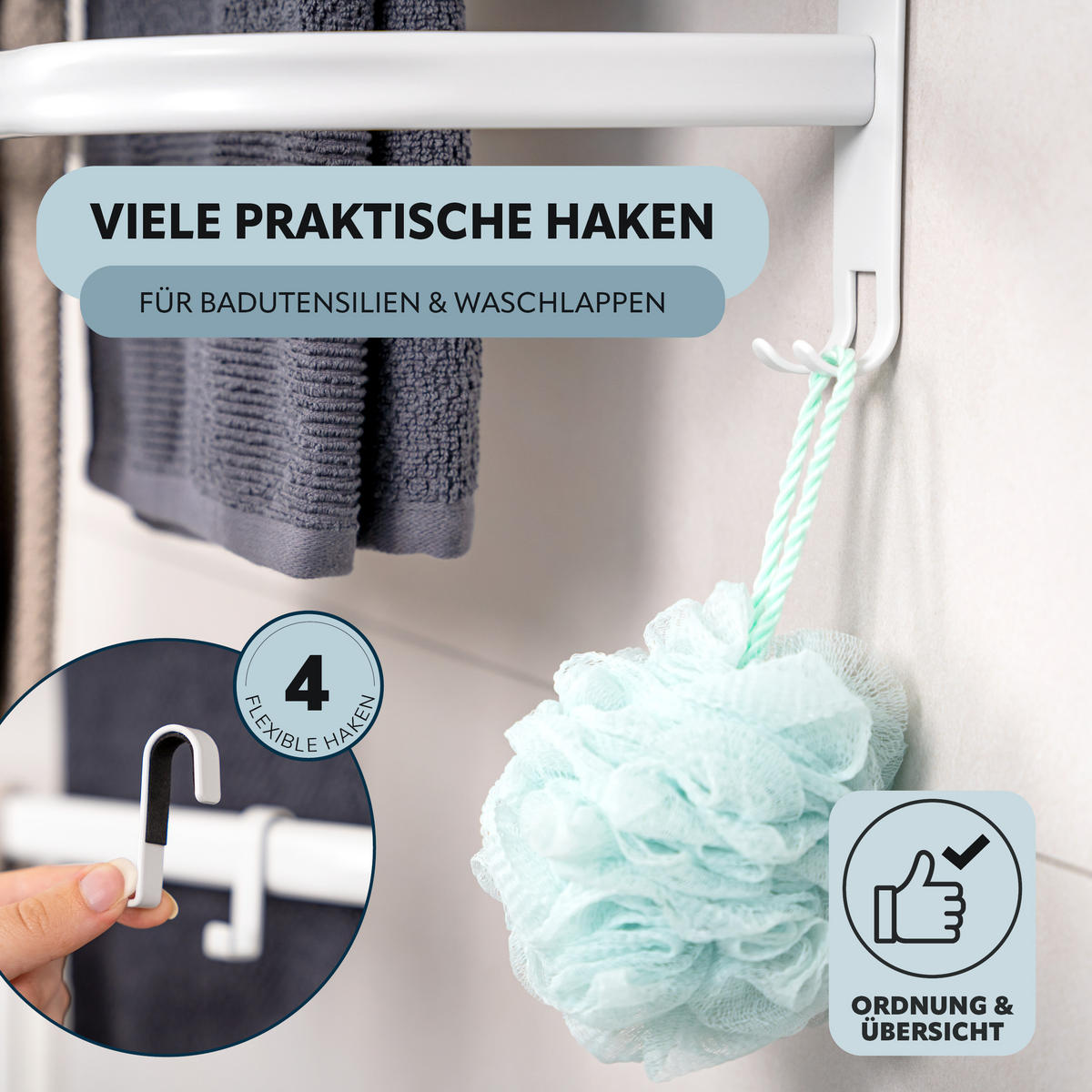 WAND-HANDTUCHHALTER 3 Stangen - Weiß, Metall (67.5/40/23cm) - bremermann