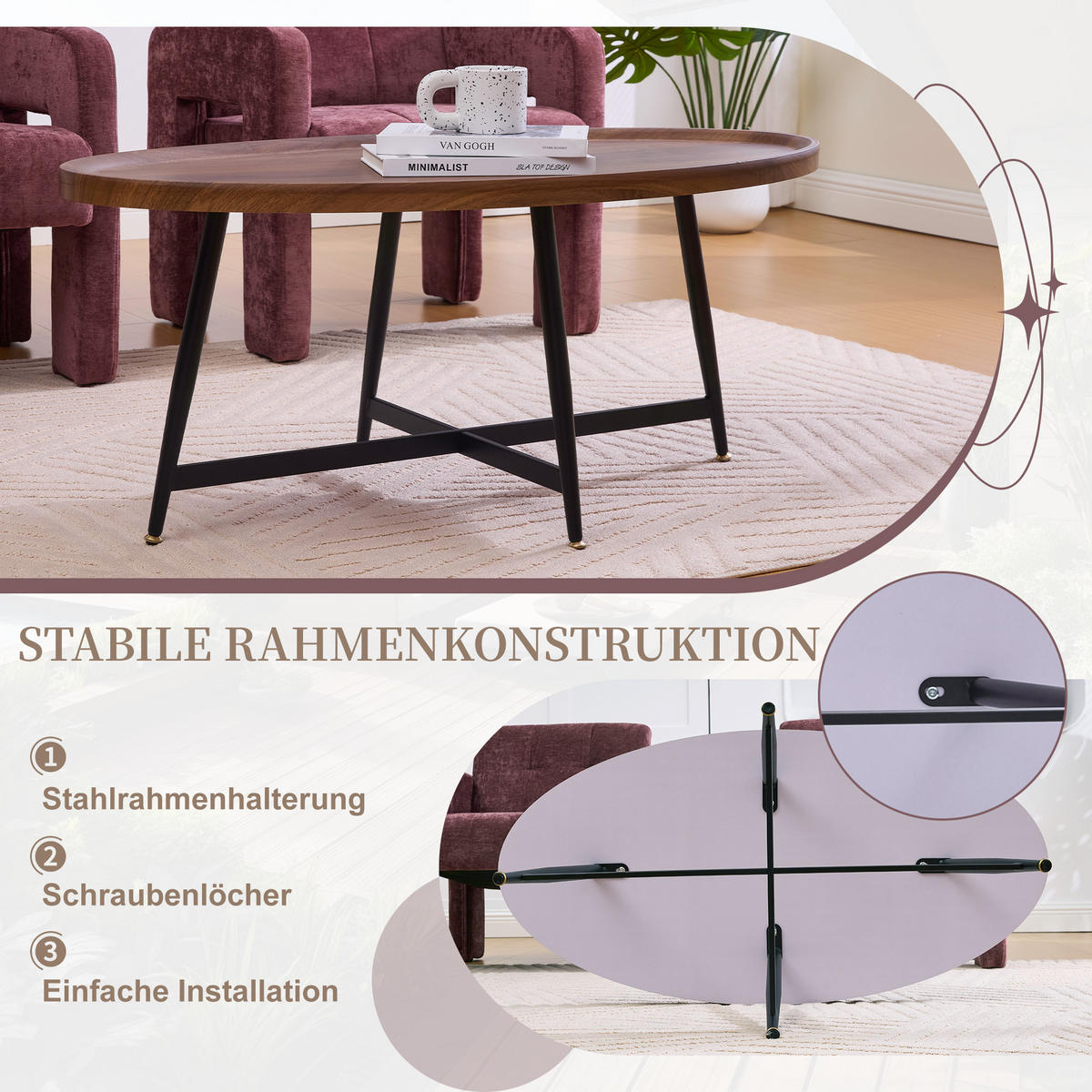 COUCHTISCH DE-179 Modern Minimalistisch Schwarz - Braun, Holzwerkstoff (55/110/43cm) - ComfortXL