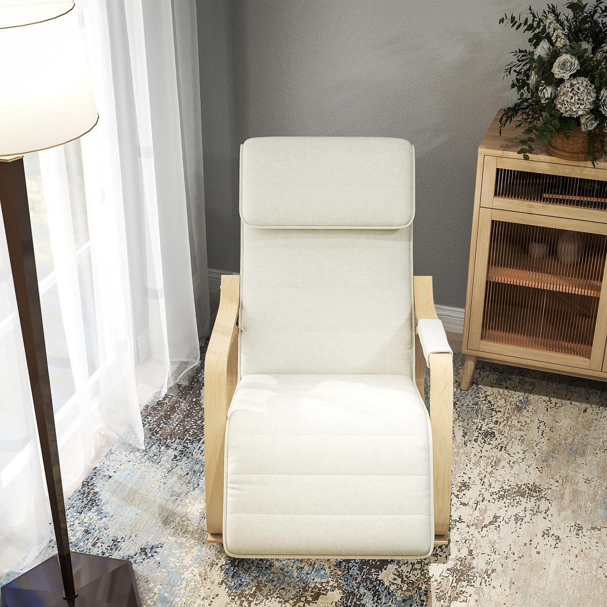 SCHAUKELSTUHL DE-17385 Cremeweiß - Creme, Holz (110/91/67cm) - ComfortXL
