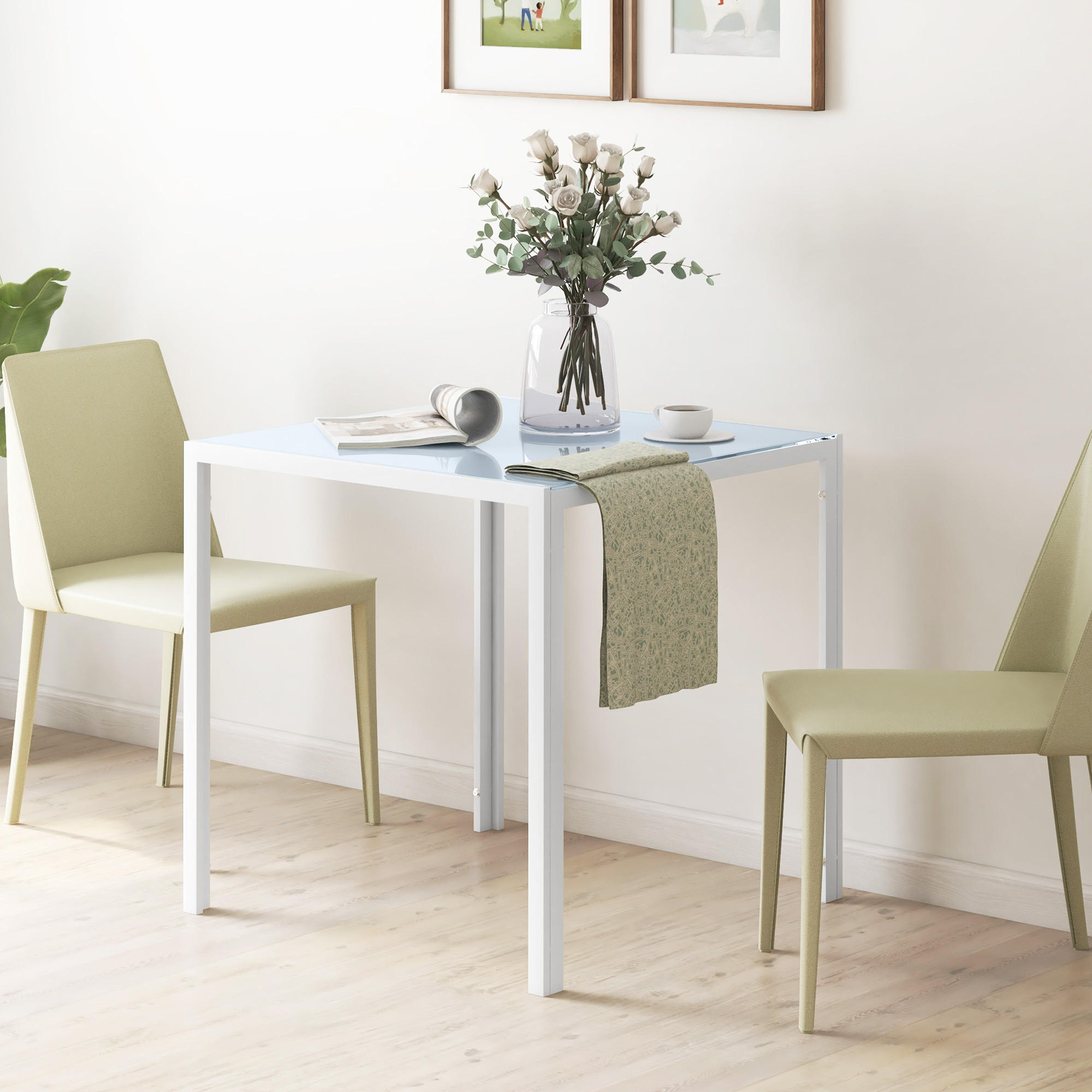 ESSTISCH Esszimmertisch Quadratischer Küchentisch für 4 Personen, Weiß - Weiß, Metall (75/75/75cm) - HOMCOM