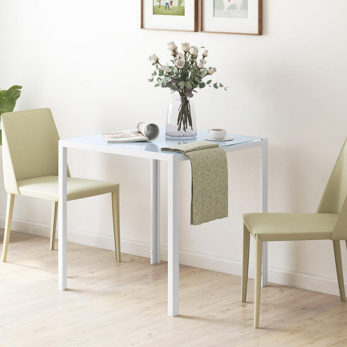 ESSTISCH Esszimmertisch Quadratischer Küchentisch für 4 Personen, Weiß - Weiß, Metall (75/75/75cm) - HOMCOM