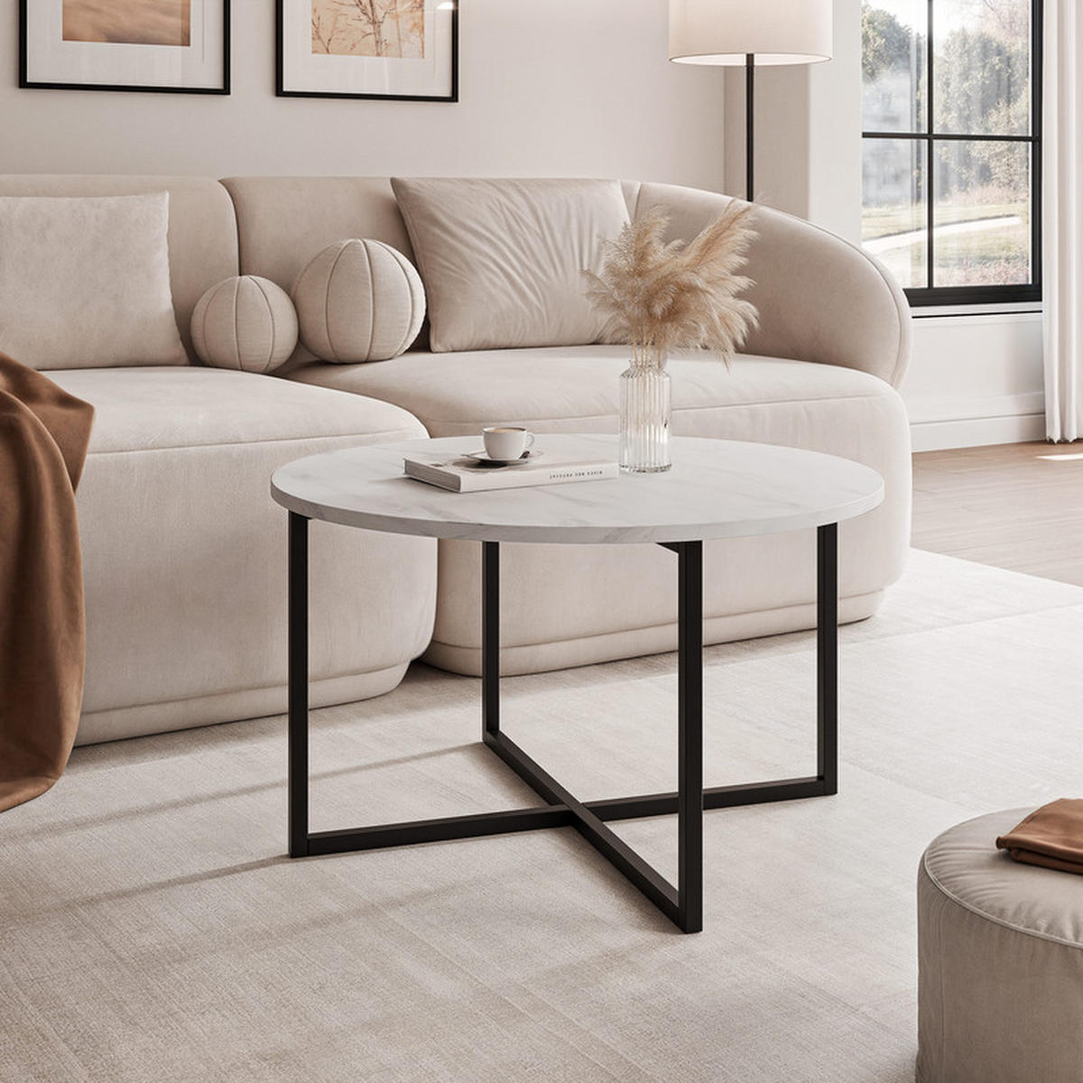 COUCHTISCH BESARO 75/47 cm runden, Schwarz / Bianco - Schwarz/Weiß, Metall (75/75/47cm) - Idohome