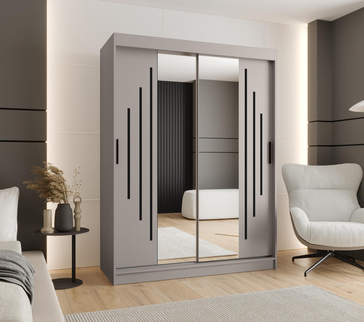 ŠATNÍ skříň s posuvnými dveřmi 200/150/62 2dveřová - černá/kašmírová, dřevo/plast (150/200/62cm)