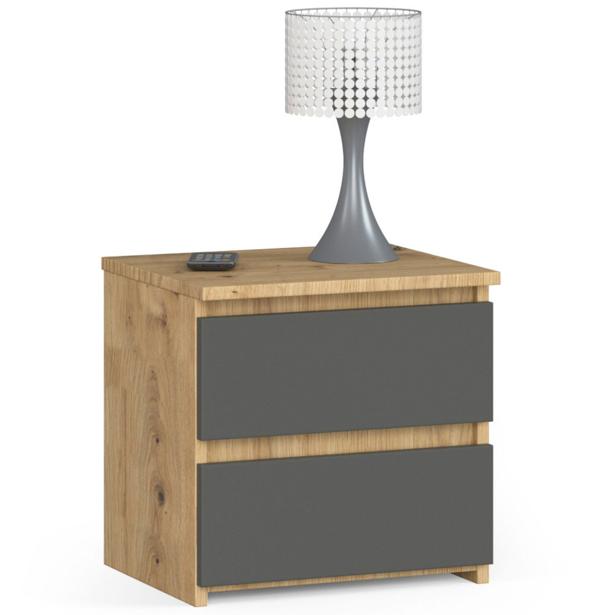 NACHTSCHRANK Eiche Artisan, Grau 40x35x40 cm - Graphitfarben/Eiche Artisan, Holzwerkstoff (40/40/35cm) - Akord