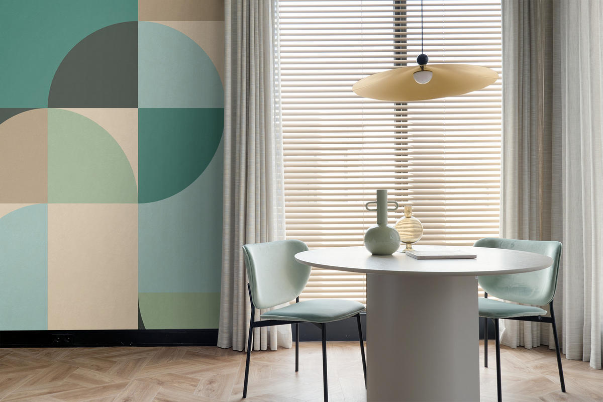 FOTOTAPETE Kreise im Bauhaus-Stil 250 x 279 cm - Grün, Papier (250/279cm) - ESTAhome
