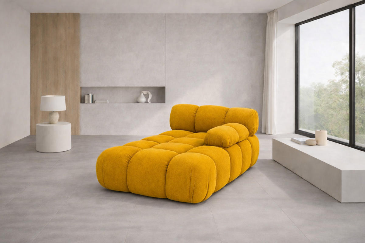 CHAISELONGUE Modular, Veloursstoff Salvador, Gelb, Rechts, Selia - Beige/Gelb, Holz (95/70/160cm) - Kaiser Möbel