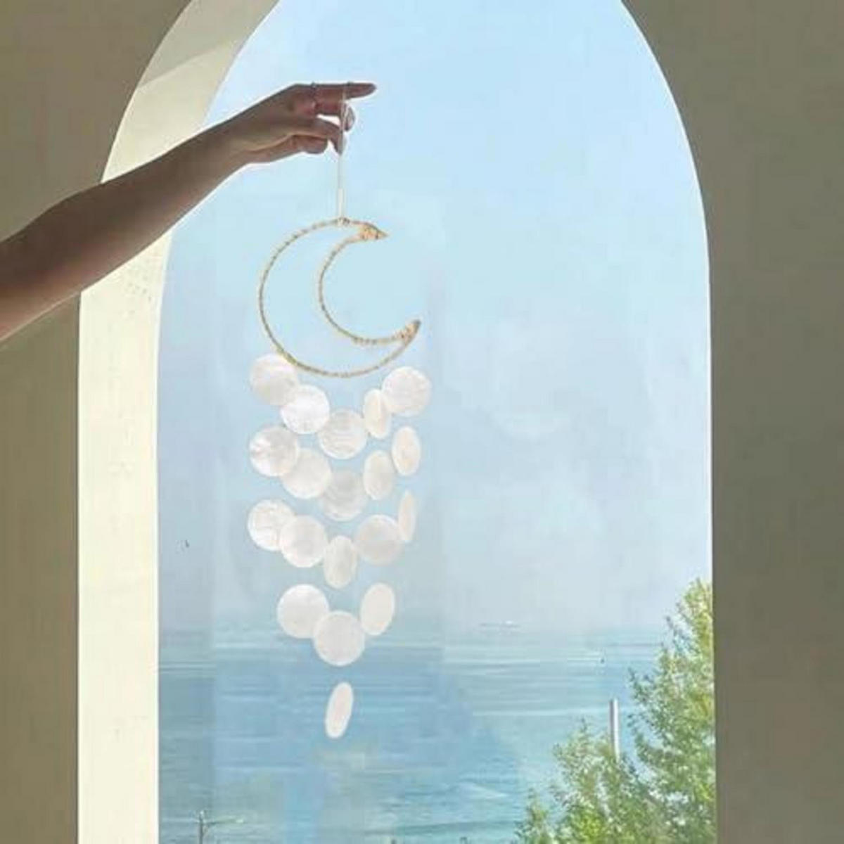 WINDSPIEL Muschel Blau 15 x 55 cm - Multicolor, Naturmaterialien (55/15/1cm)