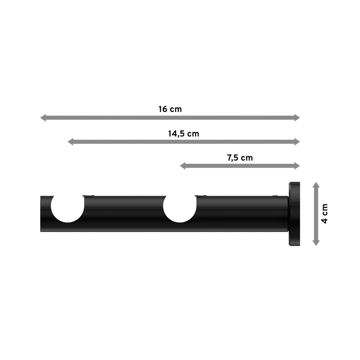 TRÄGER FÜR GARDINENSTANGEN 20 mm Ø, Platon 2-läufig, Schwarz - Schwarz, Metall (16/4/4cm) - INTERDECO