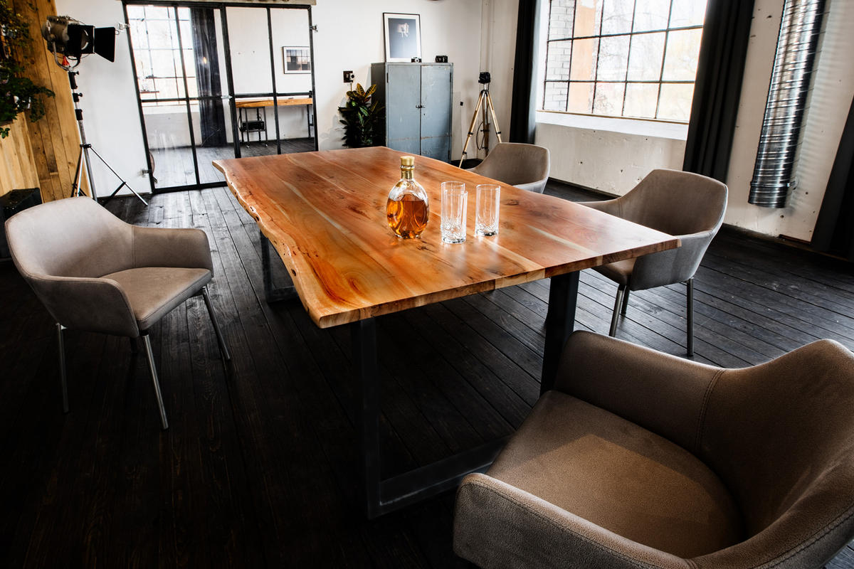 ESSTISCH LORE Holz Akazie - Schwarz/Naturfarben, Holz/Metall (120/85/76cm) - KAWOLA