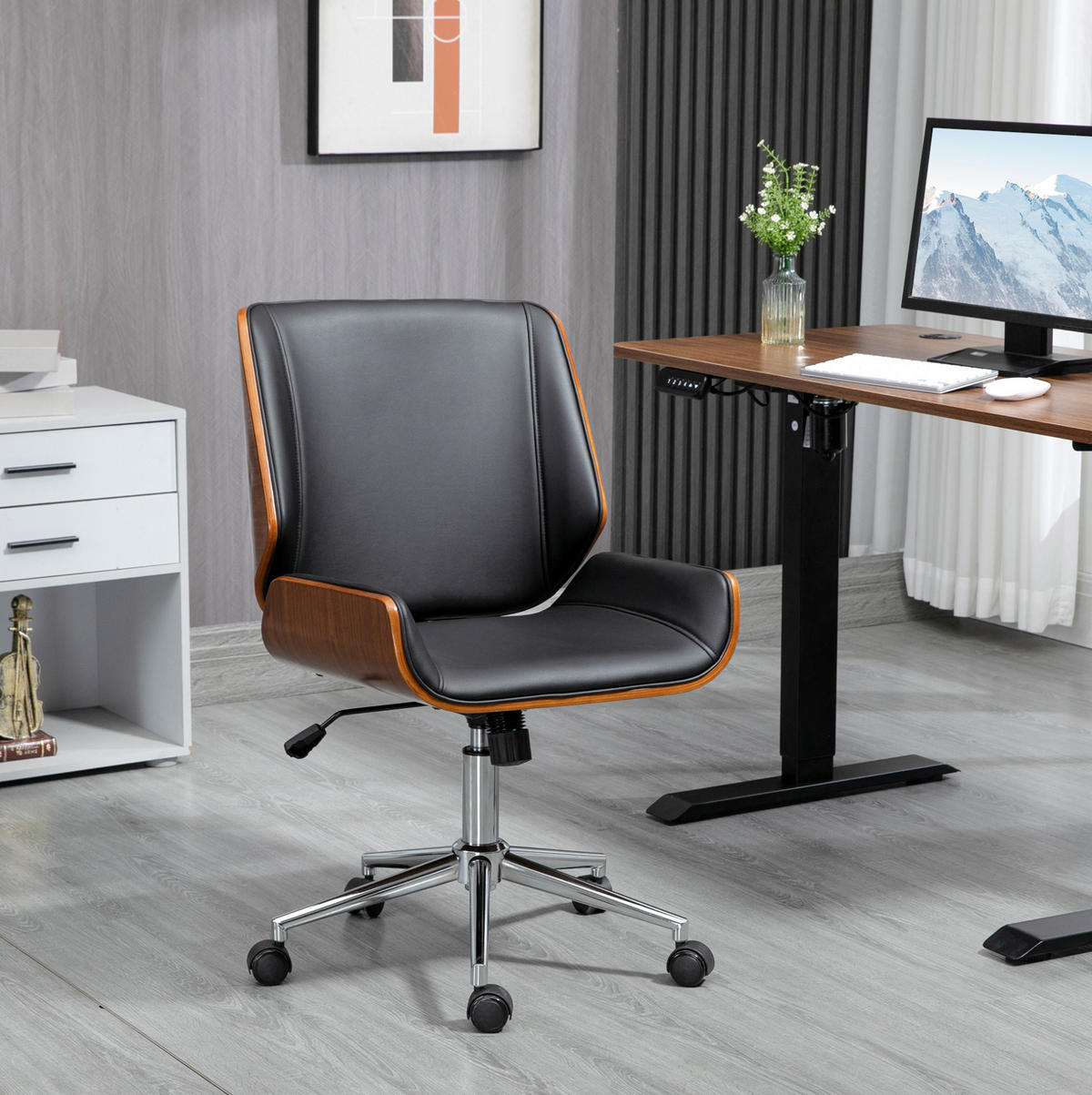 DREHSTUHL, höhenverstellbar & kippbar, gepolstertes Bonded Leather, 53/60/86-96 cm, schwarz - Schwarz, Kunststoff (60/96/53cm) - Redom