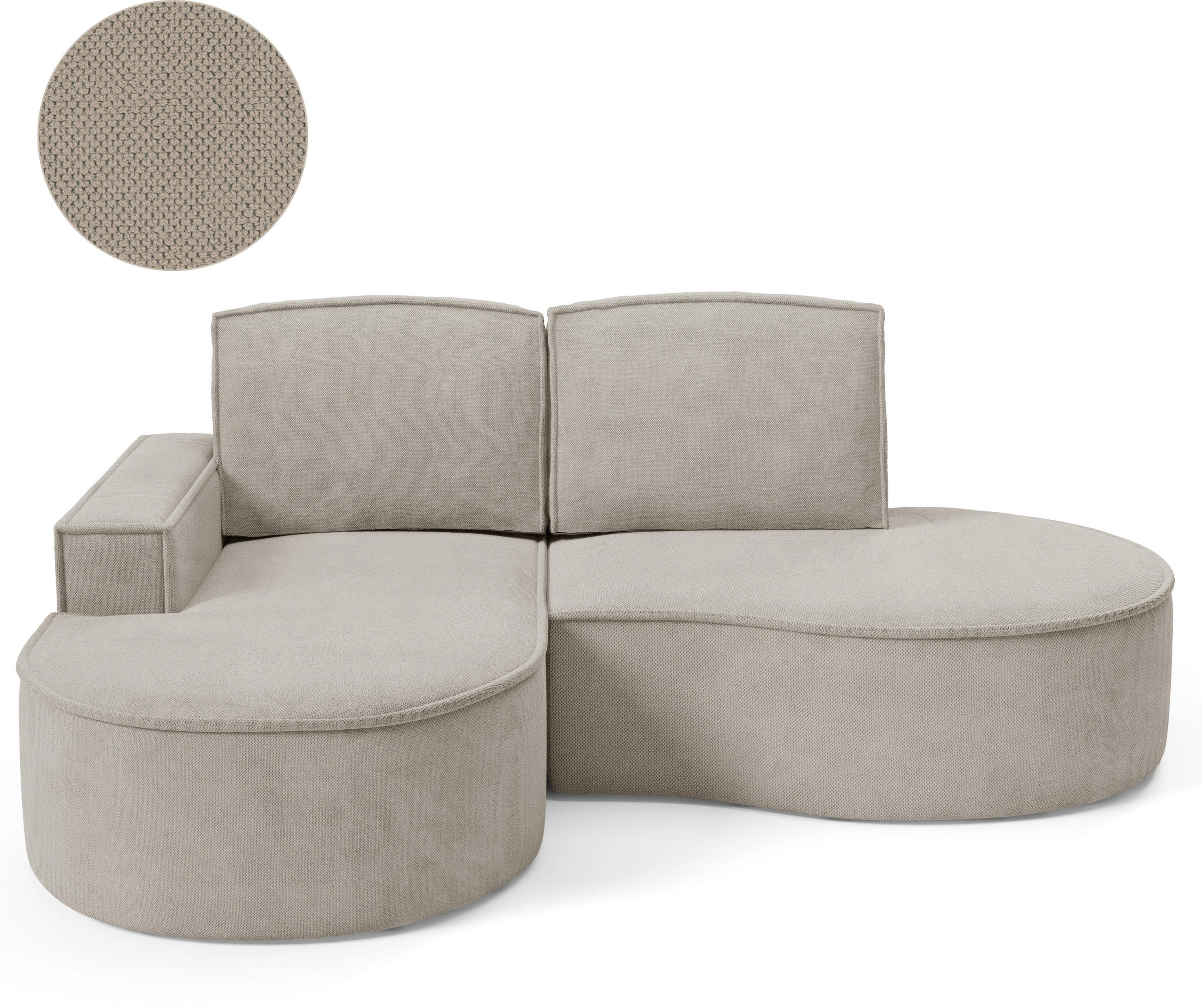 ECKSOFA MOLLY – Halbkreisförmig, Curio-Bouclé, Lose Kissen, 210x157x88 cm, Links Esche - Silberfarben, Holz/Textil (157/210cm) - DomoHome