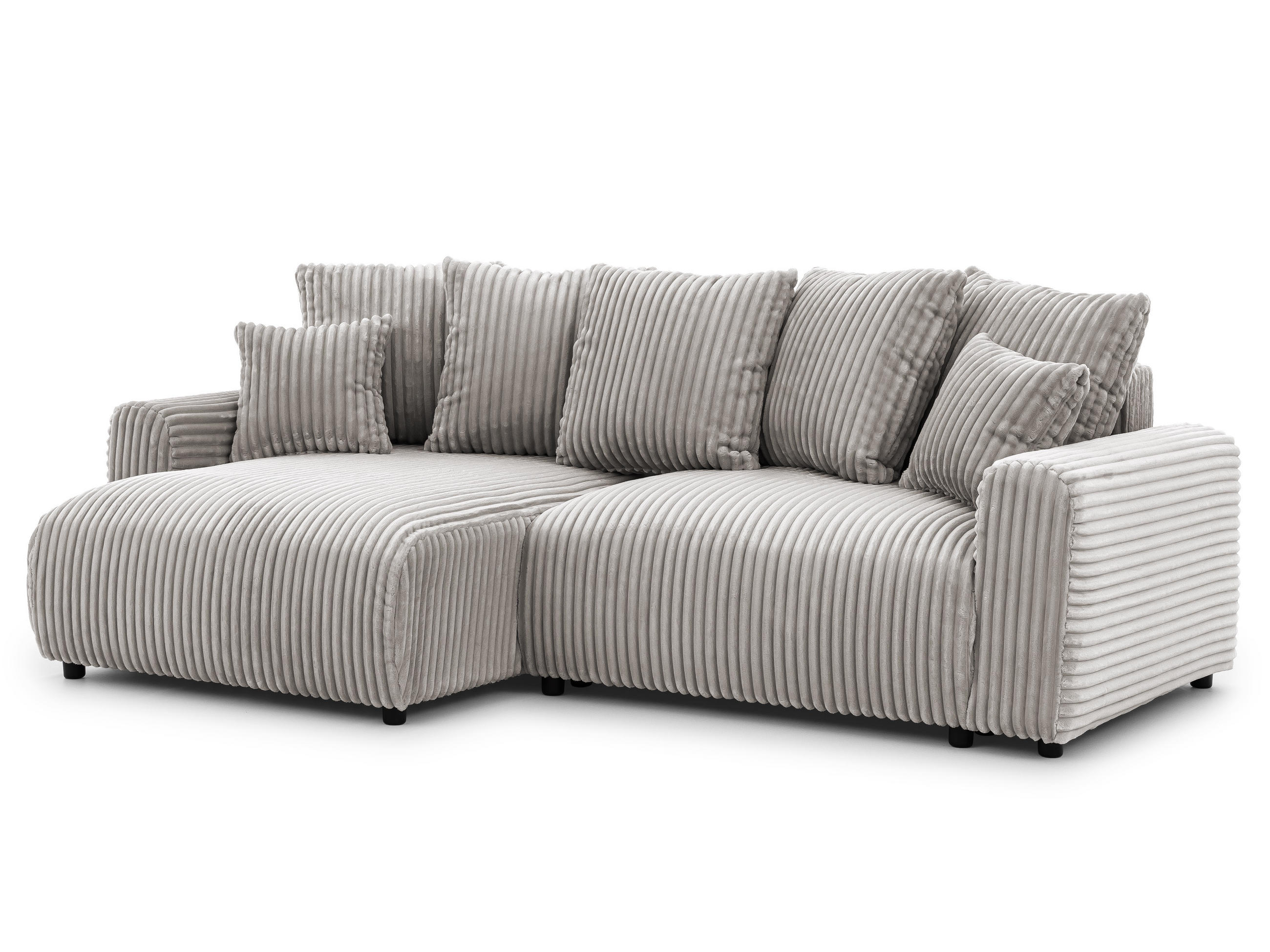 ECKSOFA Calma mit Schlaffunktion und Bettkasten im Bumpy-Design aus weichem Taupe Plüschcord - Ottomane links - Taupe/Schwarz, Holz/Kunststoff (239/140cm) - S-Style