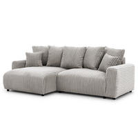 ECKSOFA Calma mit Schlaffunktion und Bettkasten im Bumpy-Design aus weichem Taupe Plüschcord - Ottomane links - Taupe/Schwarz, Holz/Kunststoff (239/140cm) - S-Style