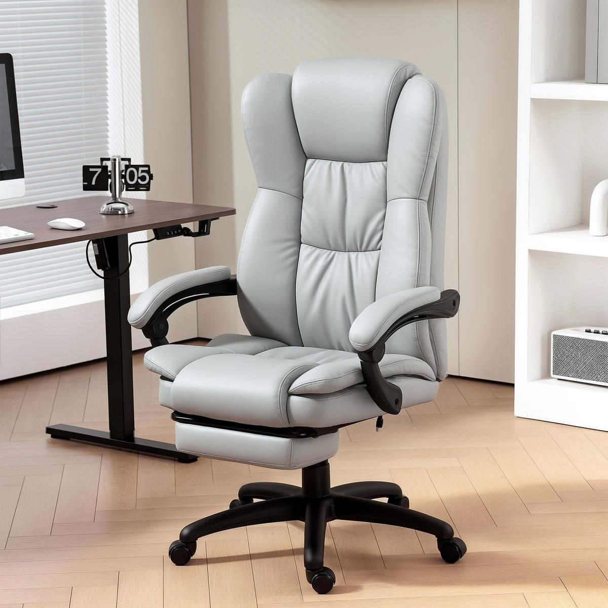 CHEFSESSEL DE-11785 mit Massagefunktion & neigbarer Rückenlehne Grau - Grau, Metall (68.5/121/68.5cm) - ComfortXL