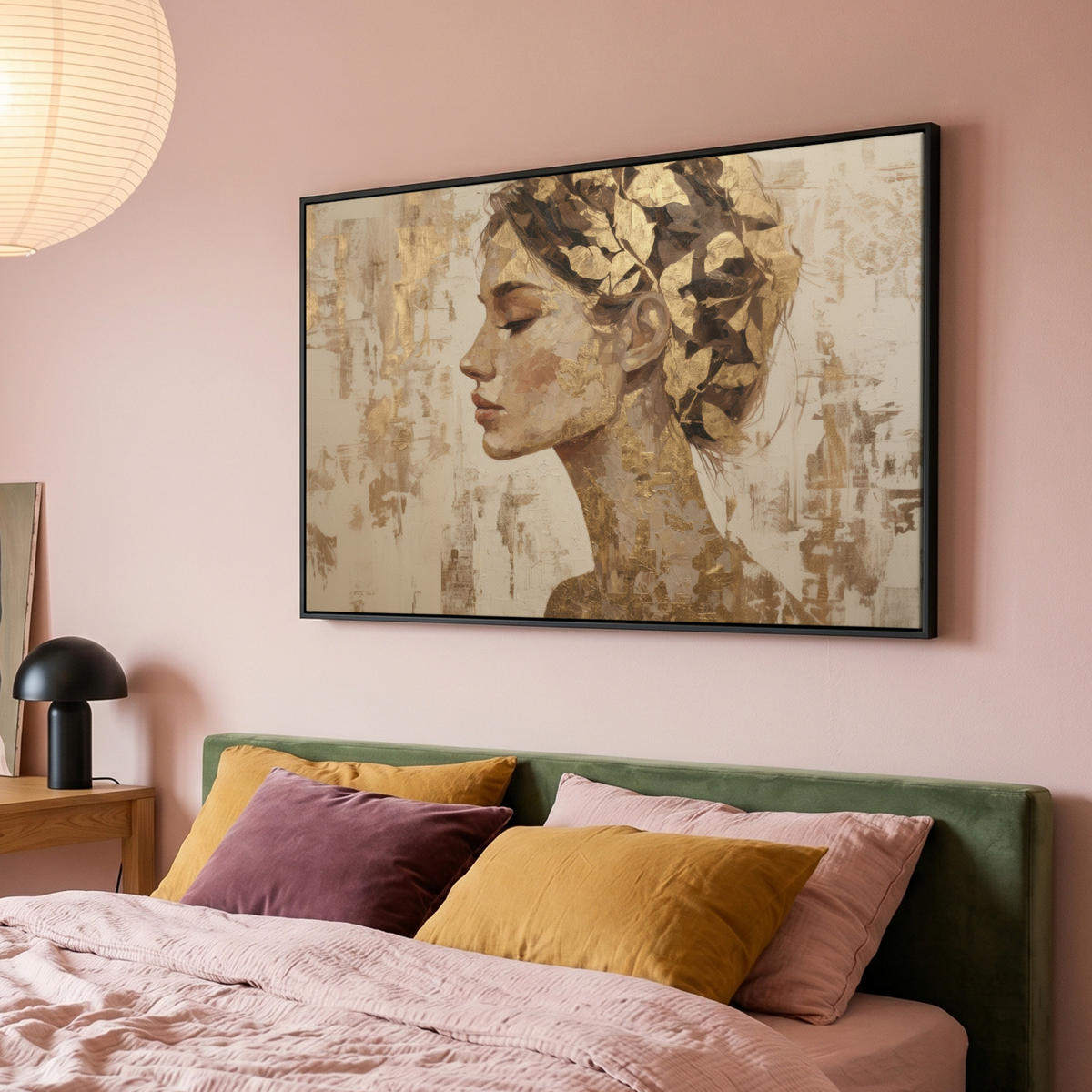 LEINWAND Bilder mit Rahmen - Frau - Gold - Abstrakt - Textur - 140x90 - Goldfarben, Textil (140/90cm) - MuchoWow