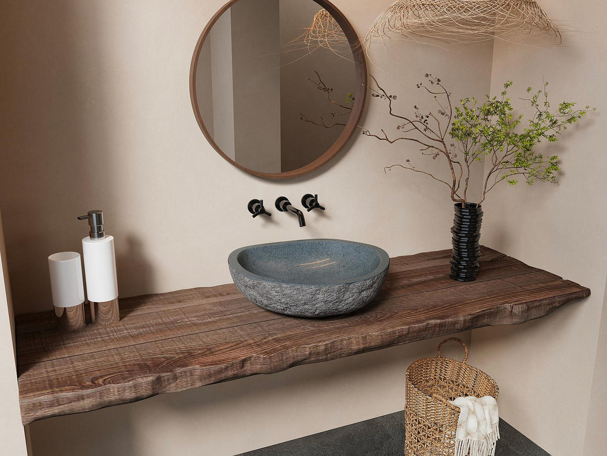 WASCHBECKEN - Stein - Grau - WATU - Grau, Stein (50/15/45cm) - Vente-Unique