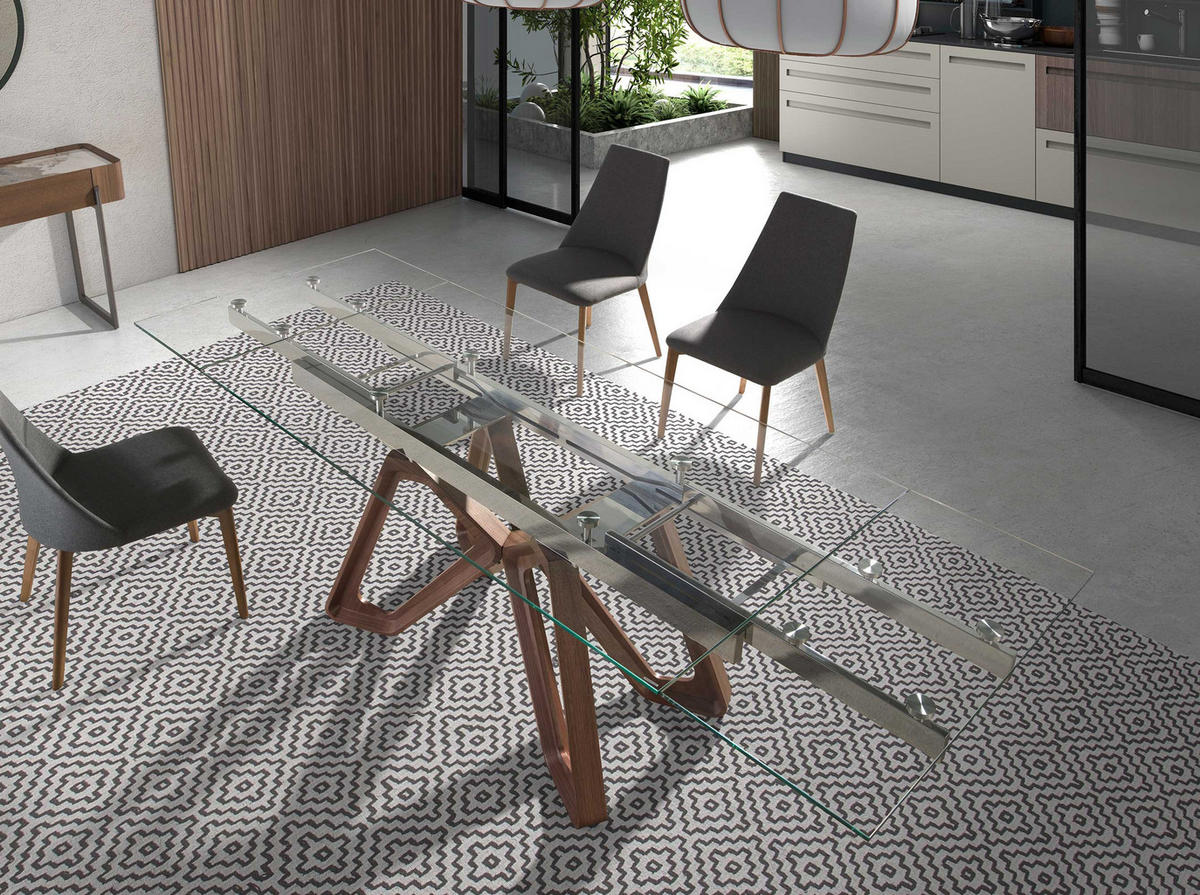 ESSTISCH Walnuss Glas Stahl 160/90/76 cm - Edelstahlfarben/Transparent, Glas (90/160/76cm) - ANGEL CERDA