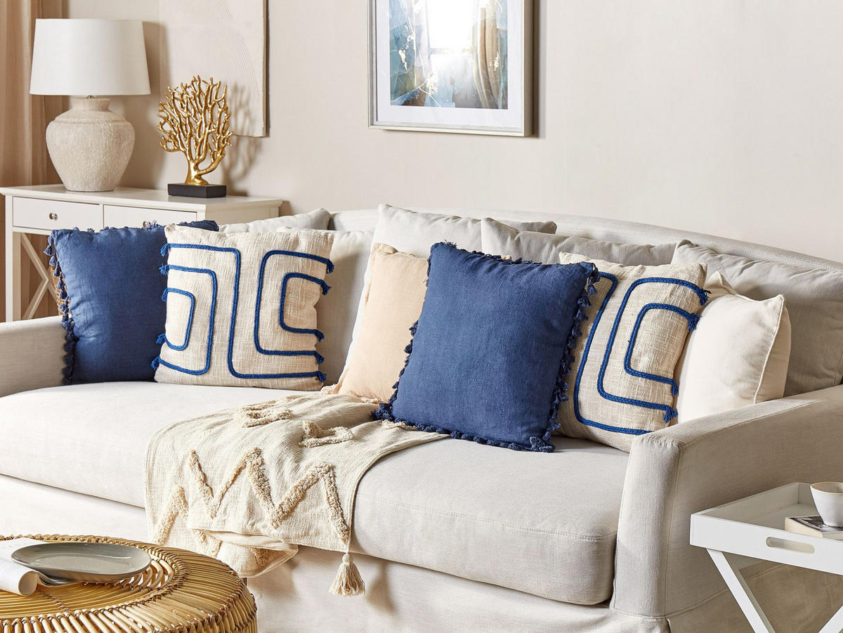 DEKOKISSEN 2er-Set Hellbeige 45/45 cm Pleione - Beige, Naturmaterialien/Textil (45/45cm) - Beliani