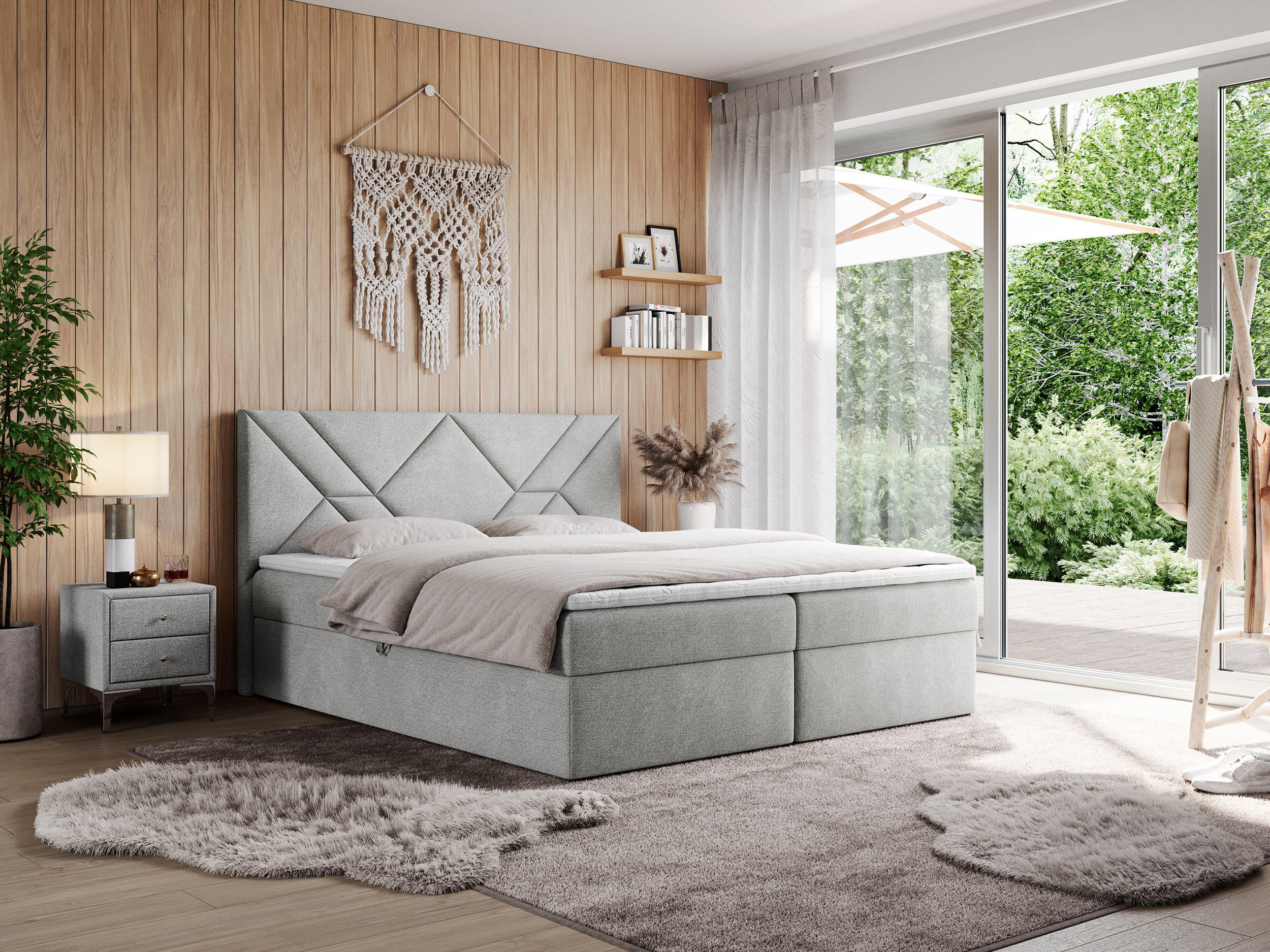 BOXBETT NEOMI 120/200 - Hellgrau Strukture - H3 - Visco - Hellgrau, Holz/Textil (120/200cm)
