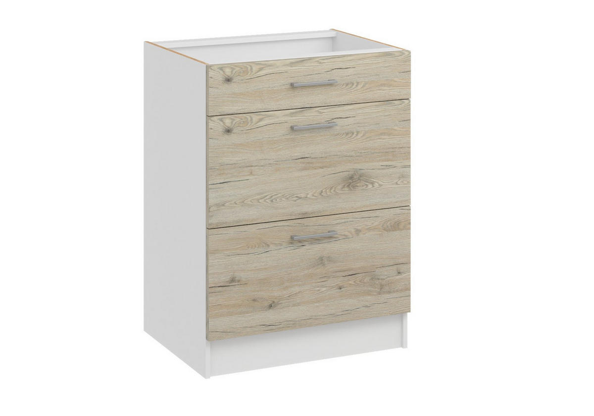 UNTERSCHRANK d60 3sz eiche bordeaux - Bordeaux, Holzwerkstoff (60/82/44cm) - roe furniture