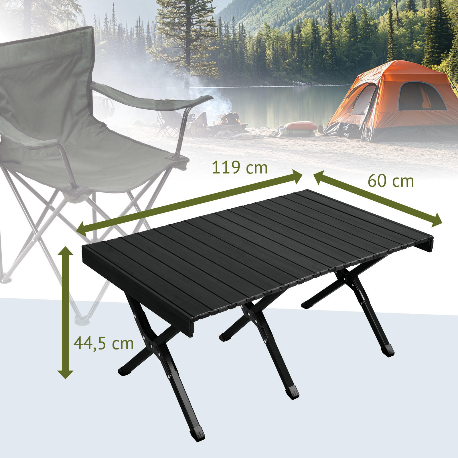 CAMPINGTISCH klappbar aus Aluminium Schwarz - Schwarz, Metall (60/119/44.5cm) - JAWINIO