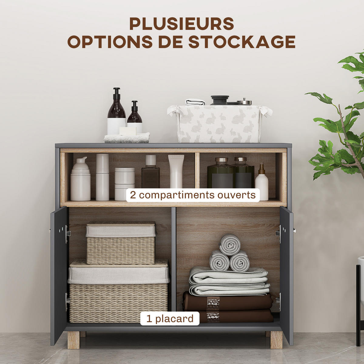 MIDISCHRANK DE-12440 80/35/70 cm Grau / Naturholz - Grau, Holzwerkstoff (35/70/80cm) - ComfortXL