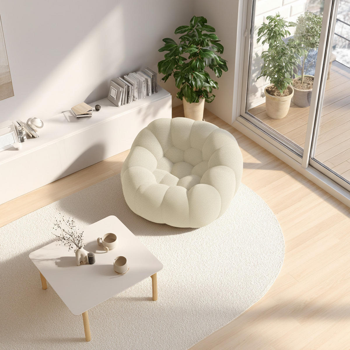 WOHNZIMMERSESSEL Cocoon 1-Sitzer - Weiß - Weiß, Textil (100/75/113cm) - COCO Living