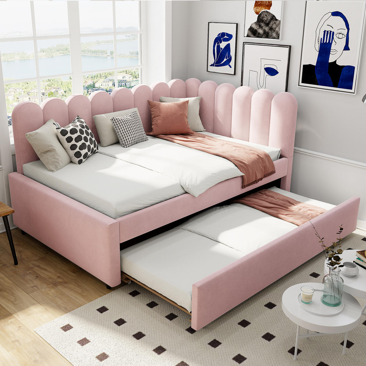 AUSZIEHBETT 140/230/200 cm DE-02037, in Rosa, mit L-Form - Pink, Metall (140/200cm) - ComfortXL