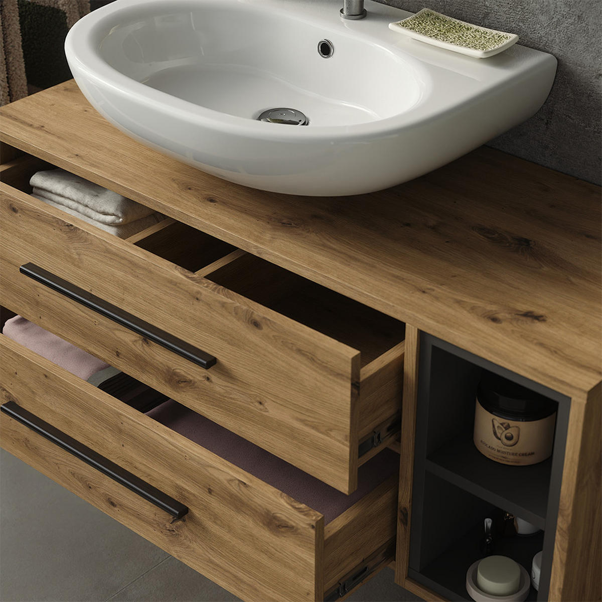 WASCHBECKENUNTERSCHRANK Beatrice, Artisan-Eiche/Anthrazit, 100 x 40 cm mit 2 Schubladen - Anthrazit/Eiche Artisan, Holzwerkstoff (100/40/40cm) - Vicco