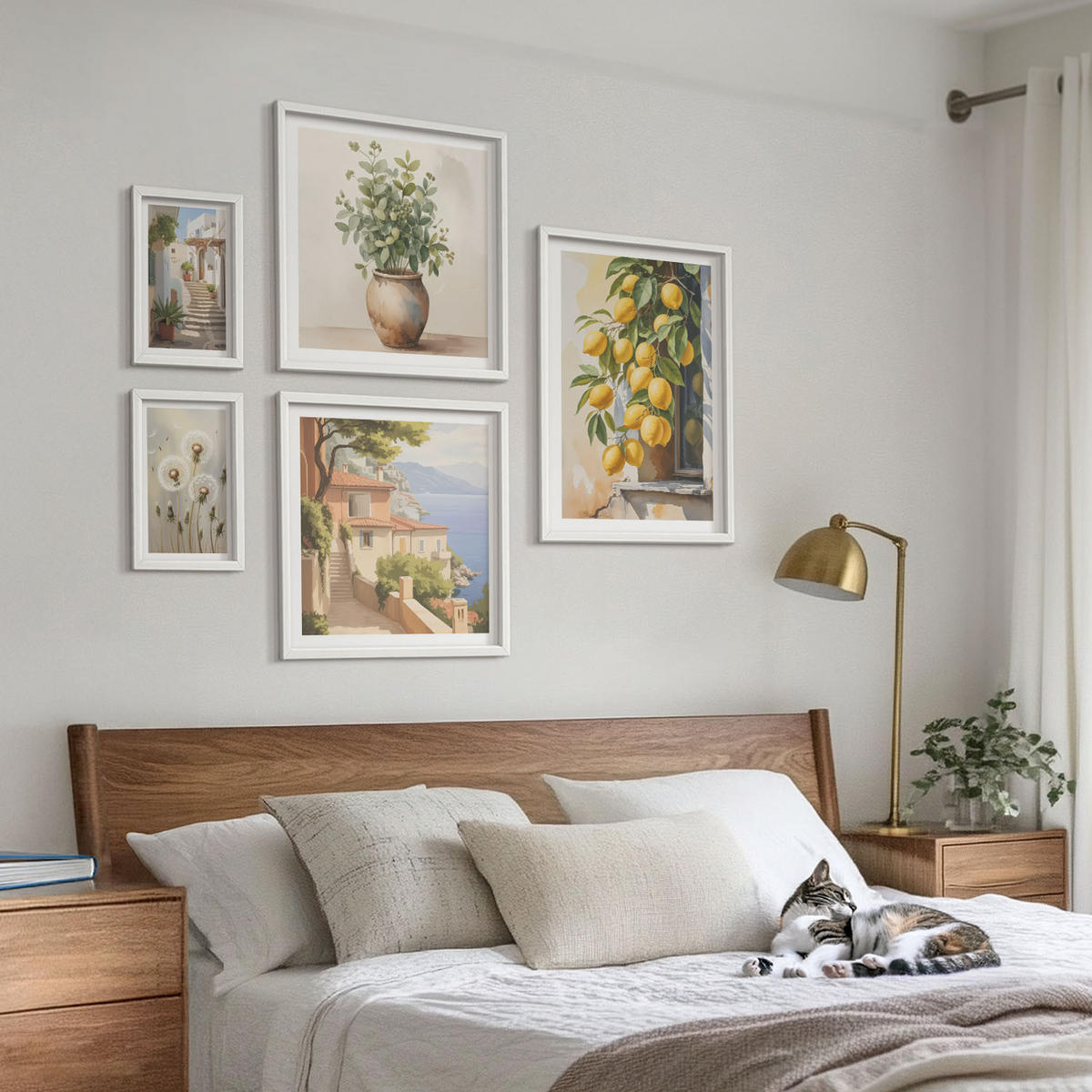 BILDER SET 5er Set - 50x50 cm & 20x30 cm & 40x60 cm Weißer Rahmen - Lemon Streets Meerblick - Weiß, Kunststoff (40/60cm) - TULUP