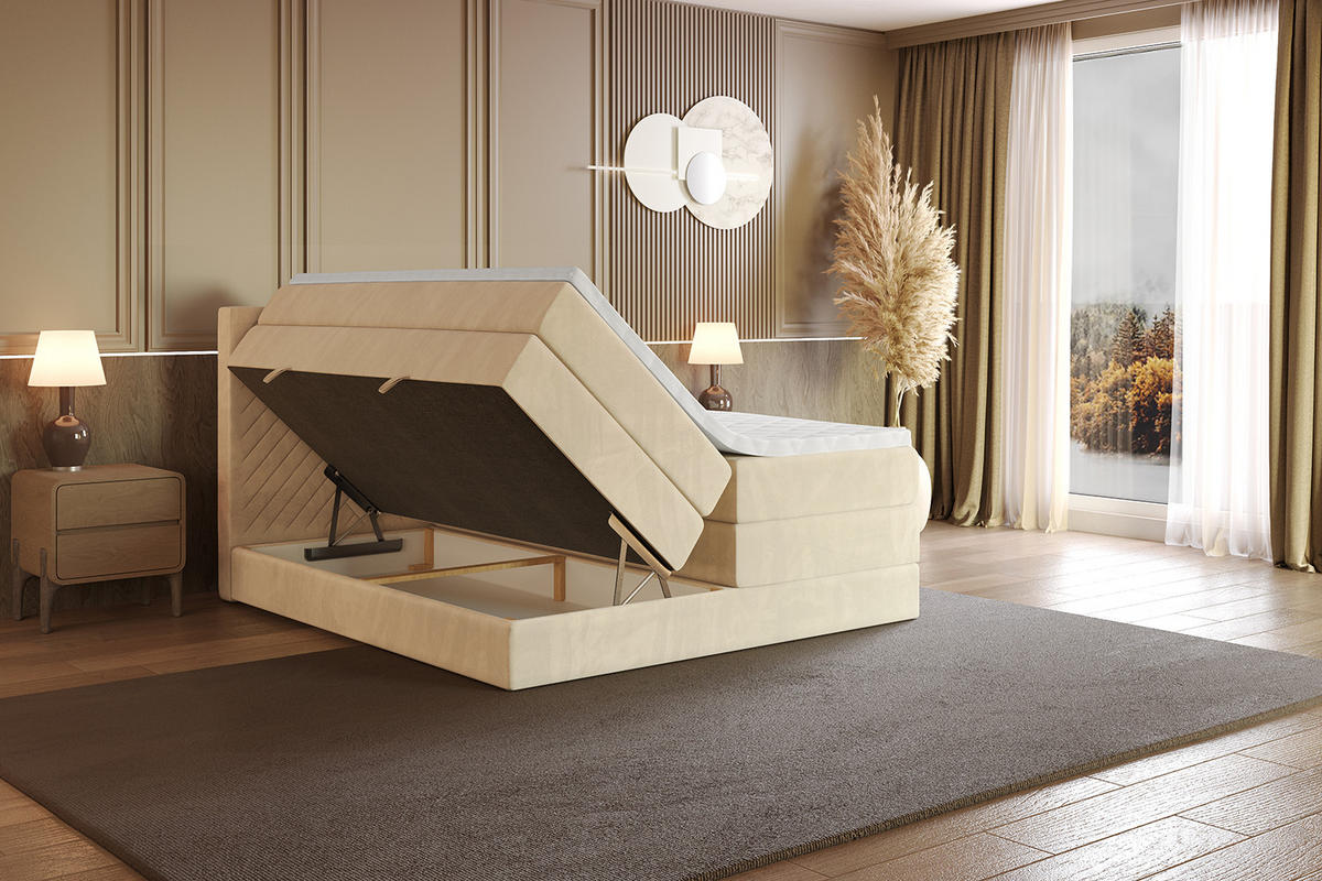 BOXSPRINGBETT mit Matratze H3|H4 und Lattenrost - VEXA KING-160x200 - Beige Monolith - Beige, Holzwerkstoff (160/200cm) - ALTDECOR