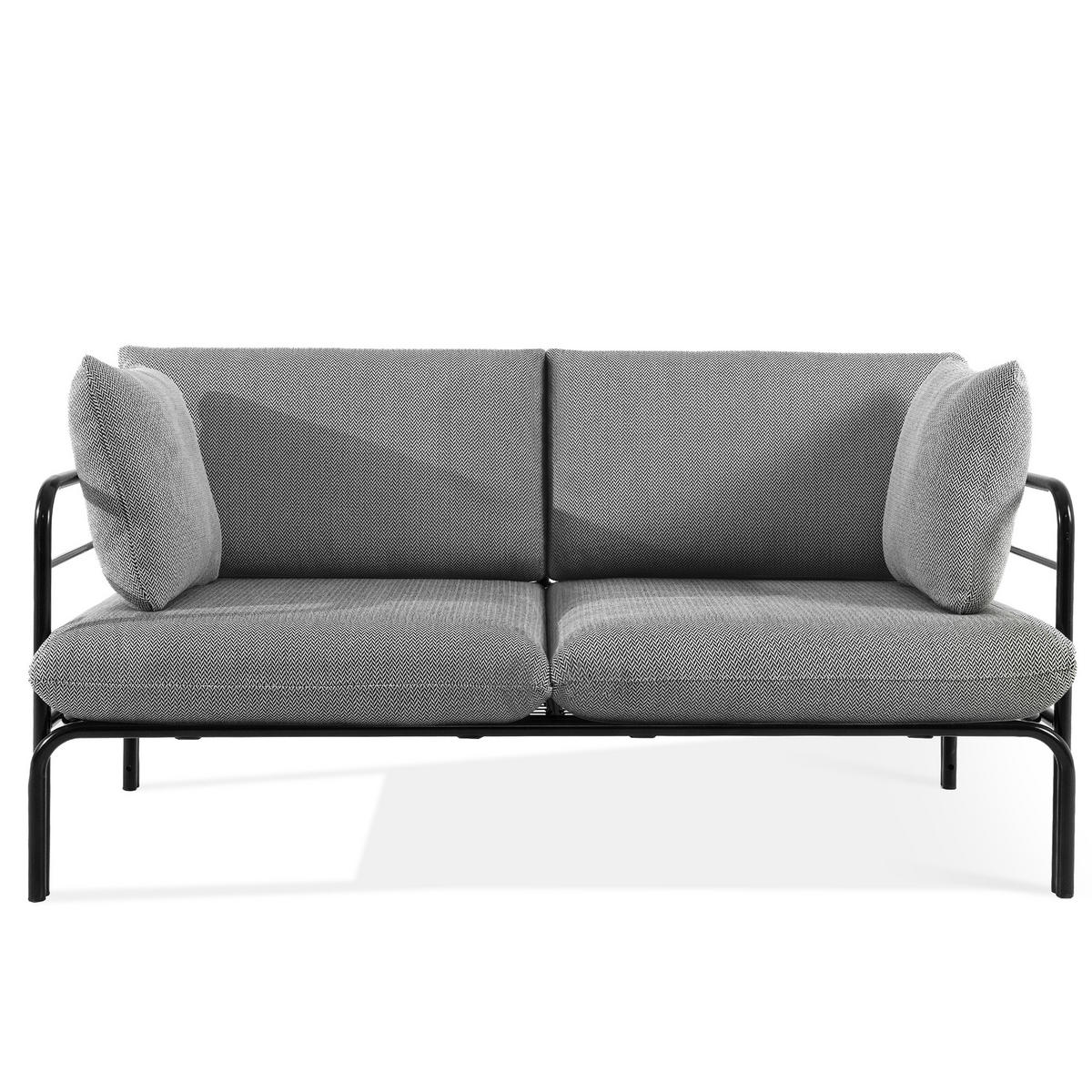 GARTENMÖBELSET RAMBE 4-tlg. 1x Tisch 2x Sessel 1x Sofa 2-Sitzer, mit Kissen, LOFT-STIL, Anthrazit - Anthrazit/Schwarz, Glas/Textil - KONSIMO®