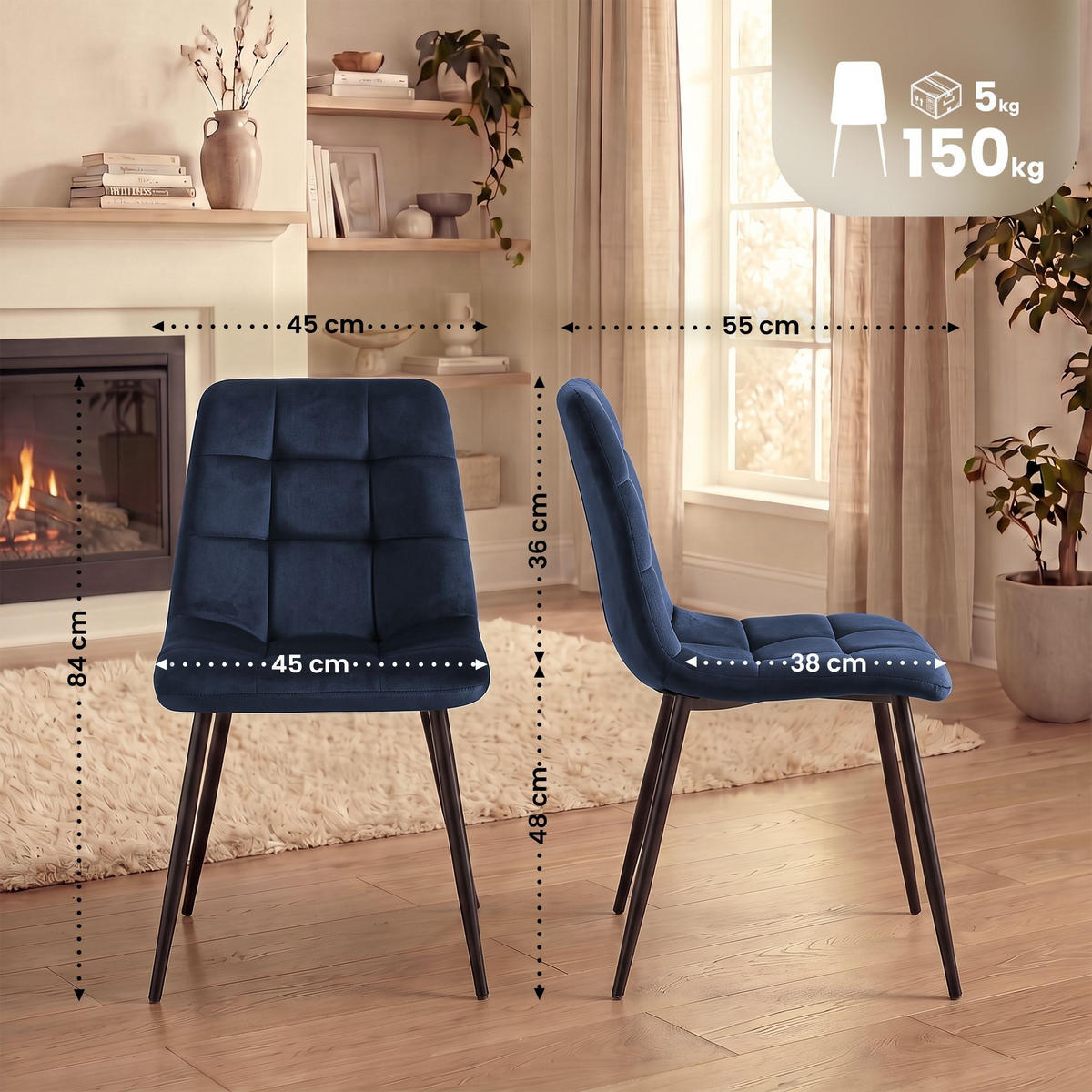 ESSZIMMERSTÜHLE Tilde 4er Set 84x45x55 cm blau - Blau, Textil (45/84/55cm) - furnicato