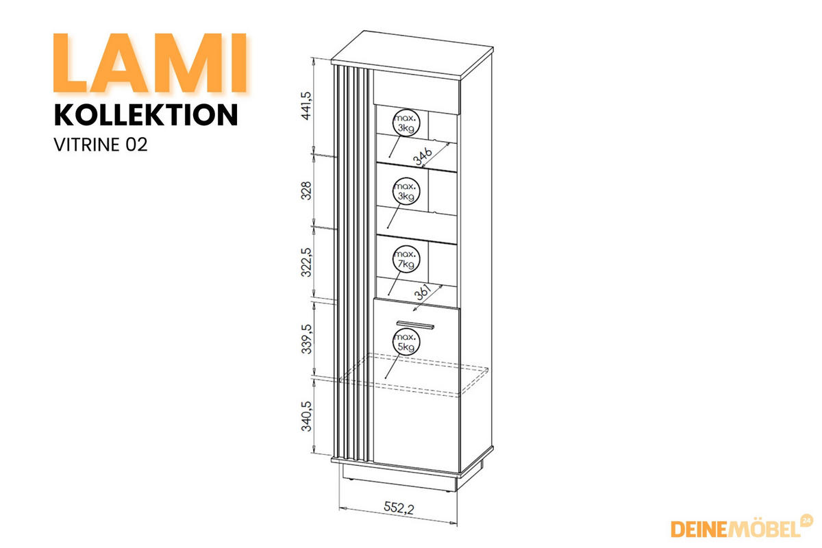 VITRINE LAMI 2 60/194/40 cm in Wotan Eiche / Schwarz Matt mit Lamellen und LED - Eiche Wotan/Schwarz, Holzwerkstoff (60/194/40cm) - Deine Möbel 24