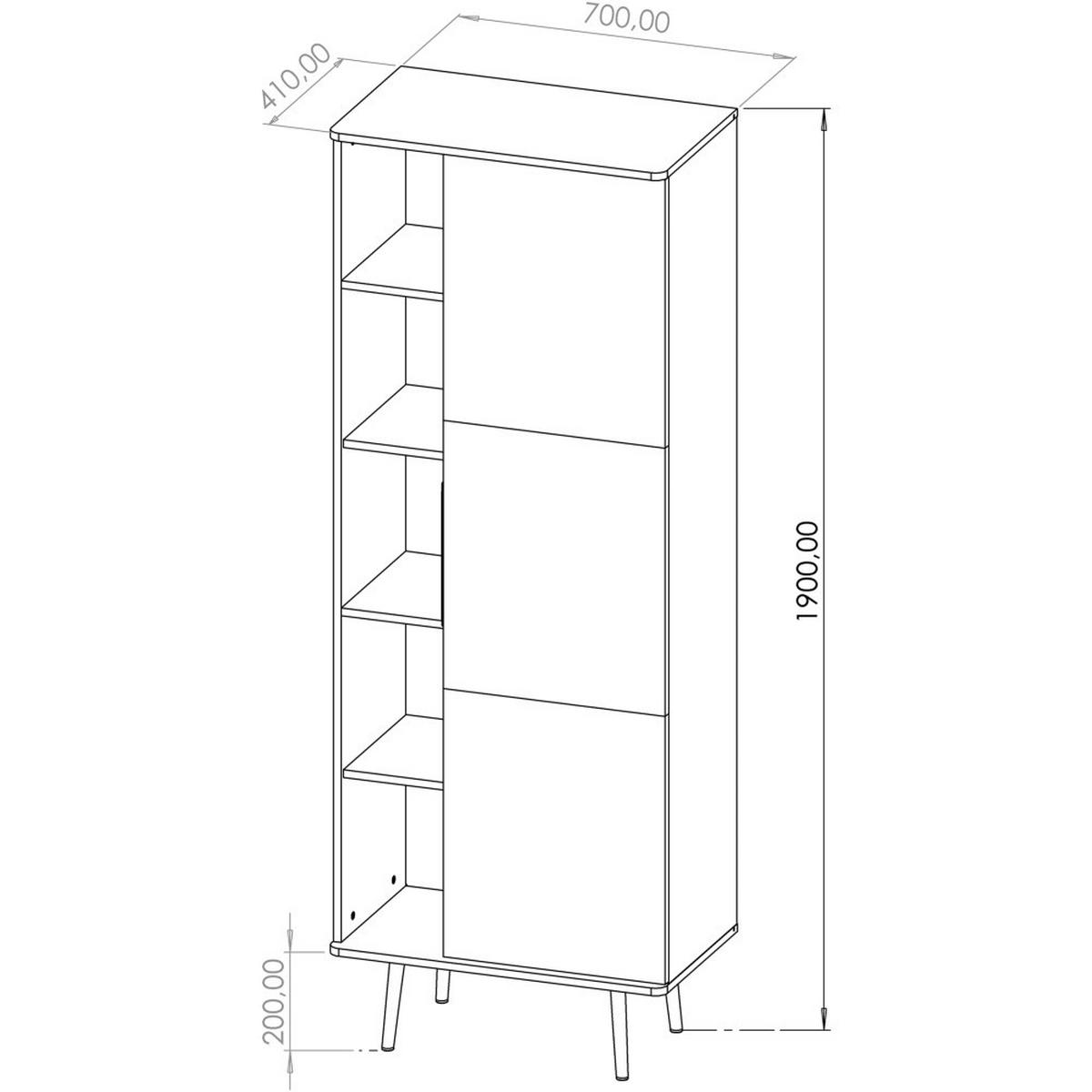 BÜCHERREGAL Parini mit 1 Tür und 8 Einlegeboden, Graphitschwarz/Captains Deck - Eichefarben, Holzwerkstoff/Metall (70/190/41cm) - Beautysofa