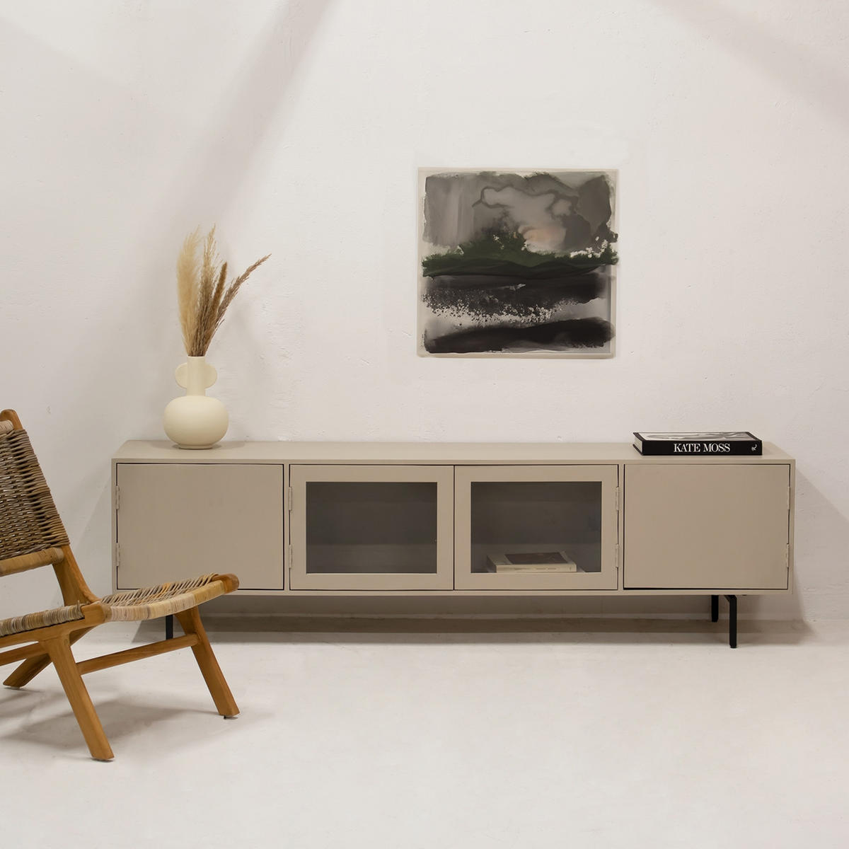 TV-MÖBEL aus Mangoholz 200cm, taupe - Taupe, Holz (200/55/45cm) - Giga Meubel