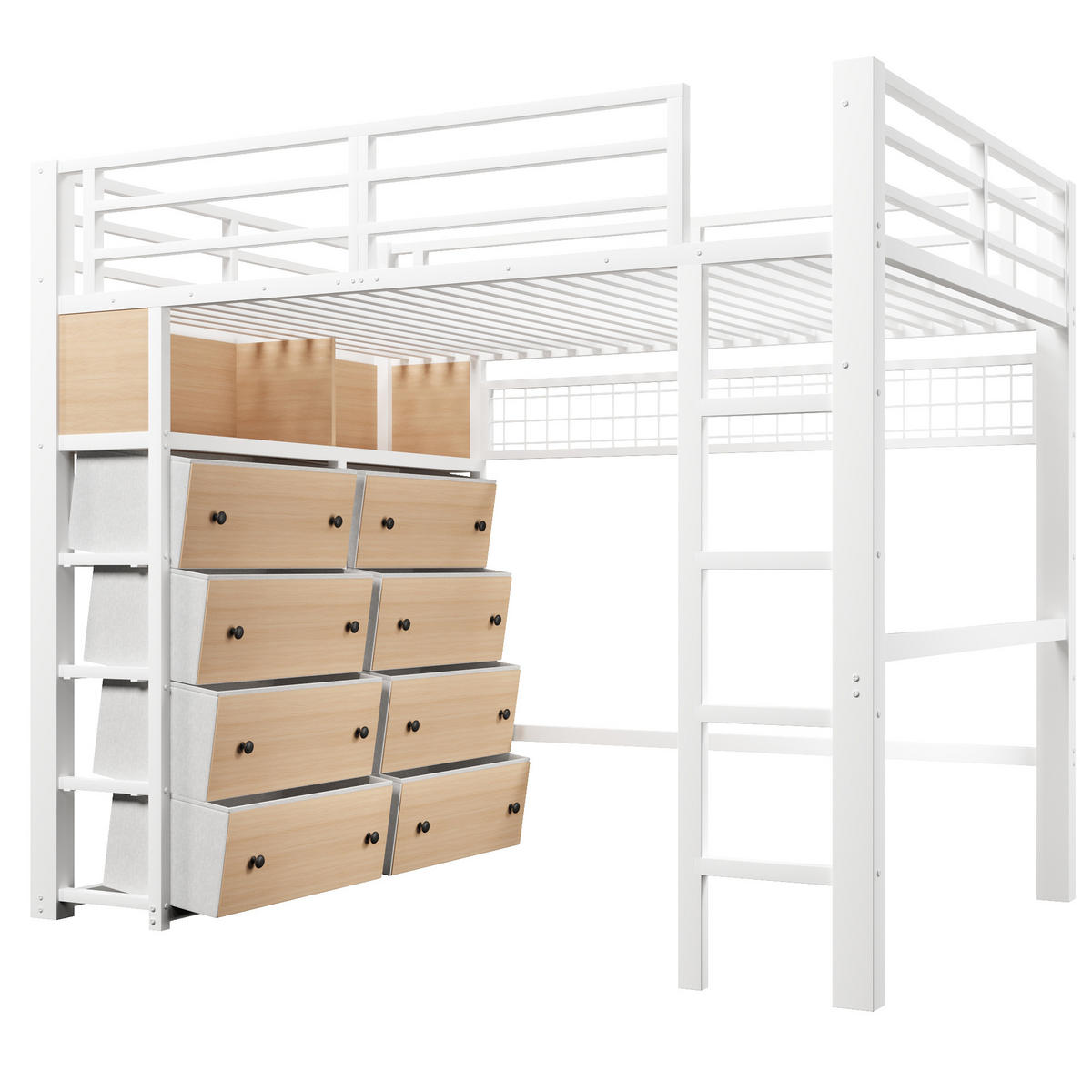 HOCHBETT mit 8 Schubladen 140x200 cm Metall Weiß 3-tlg. - Weiß, Metall (140/200cm) - Meubliv