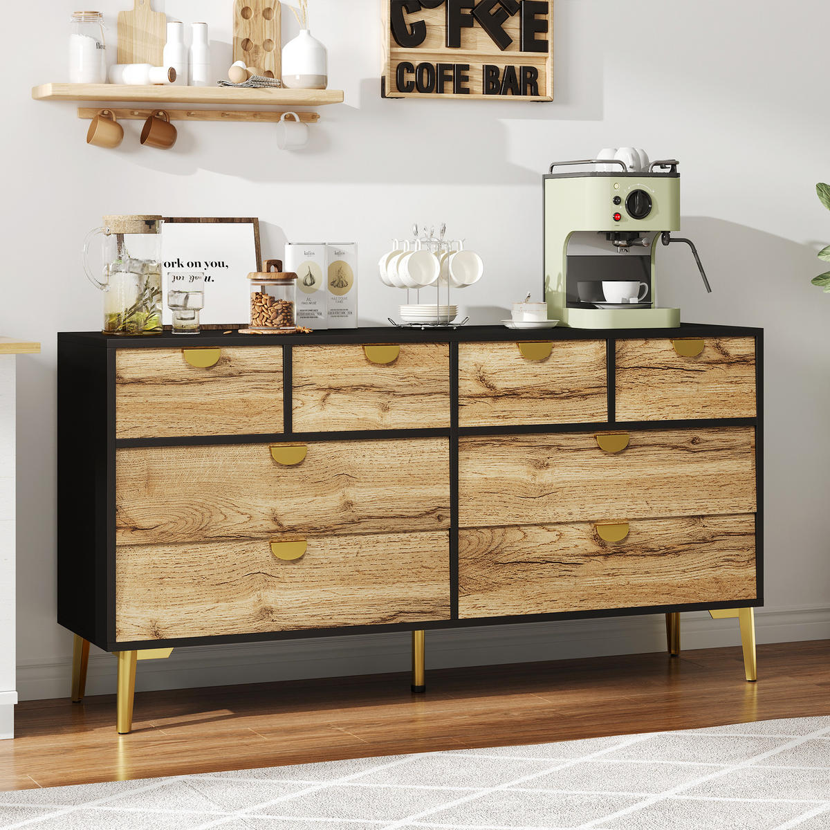 SIDEBOARD mit 8 Schubladen Brown und Black 150/40/78 cm - Braun, Holz (40/78/150cm) - Urban Meuble