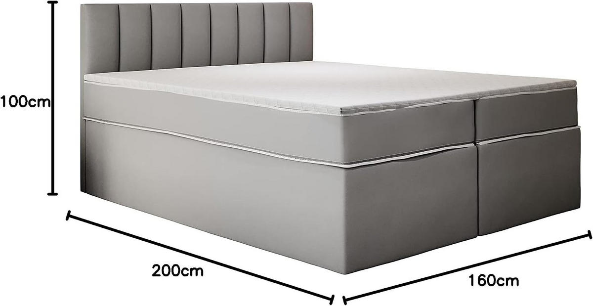 KONTINENTALBETT 160x200 cm mit Taschenmatratze, MIAMI, Visco Topper 5 cm, Grau - Grau, Kunststoff (160/200cm) - Trada