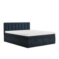 BOXBETT 180/200 cm Lovage S, in Marineblau, Matratze, gepolstertes Kopfteil, Bettkasten, H3 = fest - Schwarz/Dunkelblau, Holz/Holzwerkstoff (180/200cm) - Maison de Reve