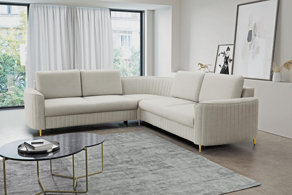 ECKSOFA LAREN, modernes Schlafsofa mit Stauraum, Plastikfüße, L-förmig, lose Rückenkissen freistehend, LINKS 251x252x85 cm Silver-coloured - Silberfarben, Holz/Textil (251/252cm) - DomoHome