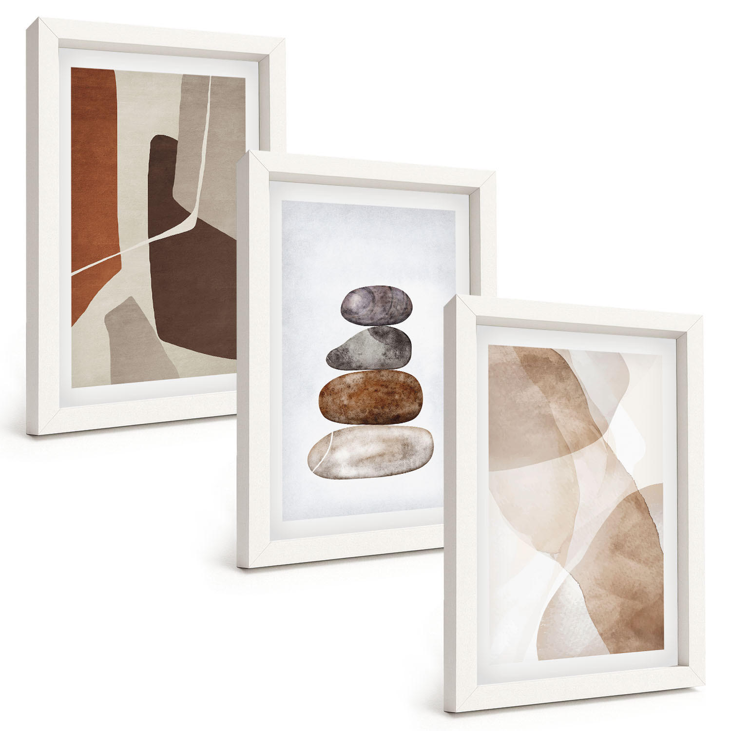 BILDER SET 3er Set - 20x30 cm Weißer Rahmen - Moderne abstrakte Malerei - Weiß, Kunststoff (20/30cm) - TULUP