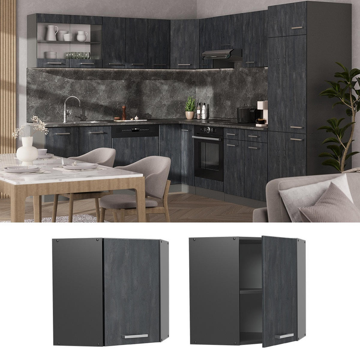 ECKHÄNGESCHRANK R-Line Schwarz Beton 57 cm - Anthrazit/Schwarz, Holzwerkstoff (57/60/31cm) - Vicco