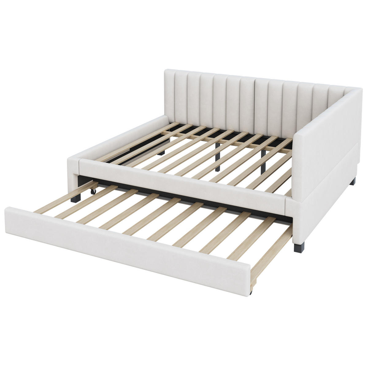 POLSTERBETT 140/200 cm aus Samt mit ausziehbarem Unterbett Beige - Beige, Leder (140/200cm) - Modenvie