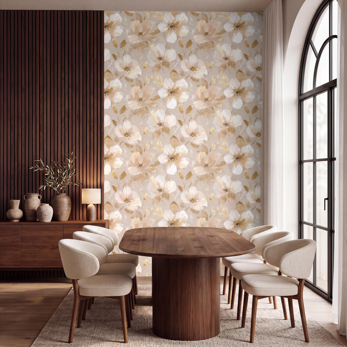TAPETE - Blumen - künstlerisch - Gold - 180x300 cm - Beige, Papier (180/300cm) - OnlyWow