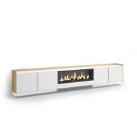 LOWBOARD, Weiß und Eiche, 315/35/50cm, Kamin mit Feuereffekt XXL - Weiß, Holzwerkstoff (315/50/35cm) - Skraut Home