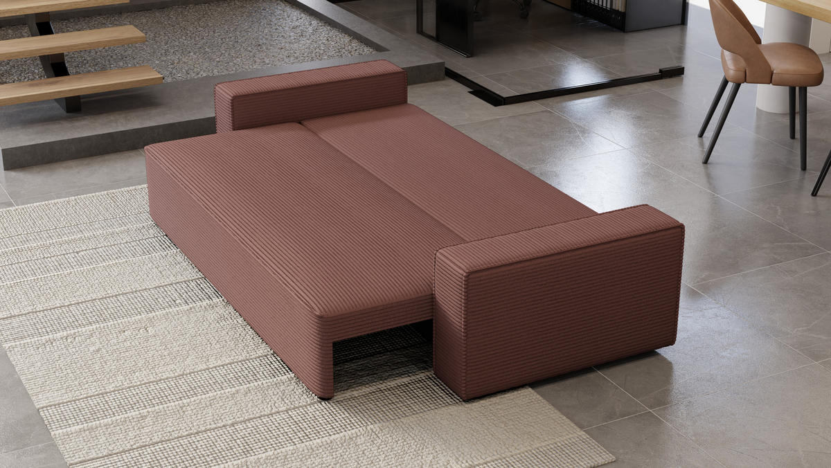 SOFA Vens mit Bettkasten und Schlaffunktion, Cordstoff - Lila, Holzwerkstoff (242/85/95cm)
