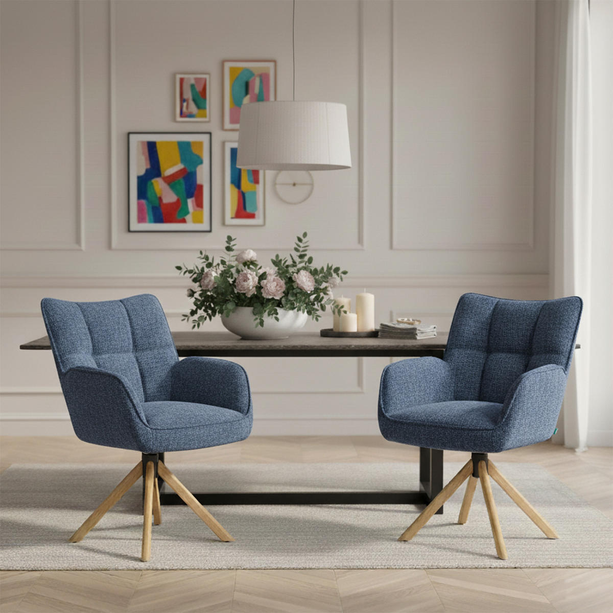 DREHSTUHL Mika-Ida - Honigeiche/Blau, Eichenholz/Holz (59/84/66cm) - DUBI Möbel