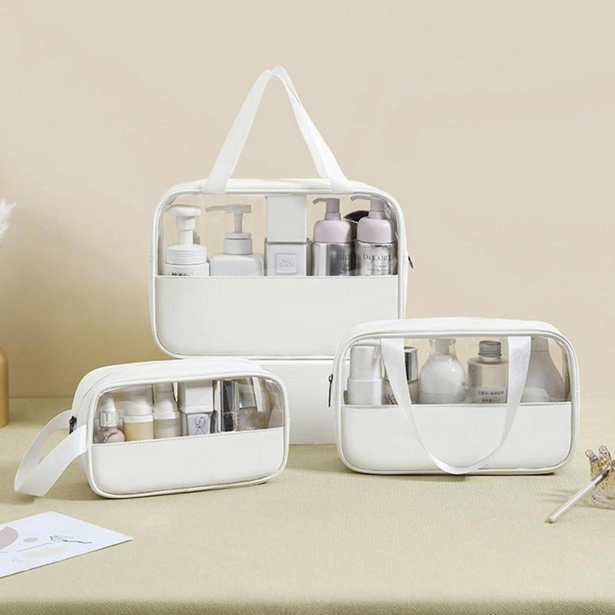 KULTURBEUTEL 3-teiliges Set Transparent Weiß - Weiß, Kunststoff (22.5/3.8/32cm)
